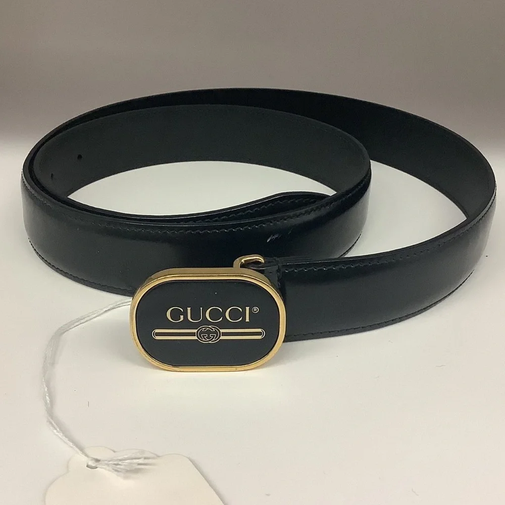 Gucci Leather Belt Black with Gold Buckle